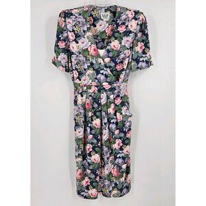 VLP Petites Womens Sz 6 Vtg Dress Pastel Pleated Floral Crossover Front